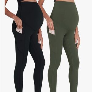 Maternity 2 pair Black and Olive Green Leggings